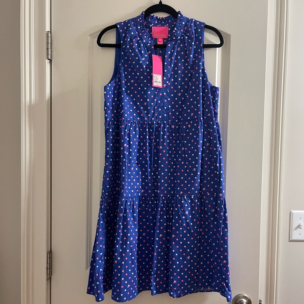 Lilly Pulitzer Blue Dress with Pink and White Squares